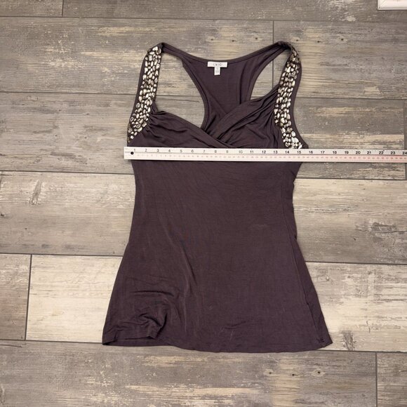 Vintage Cache Grey Top w/ Stones Sz. S (M) Sleeveless Figure Flattering - Picture 13 of 16